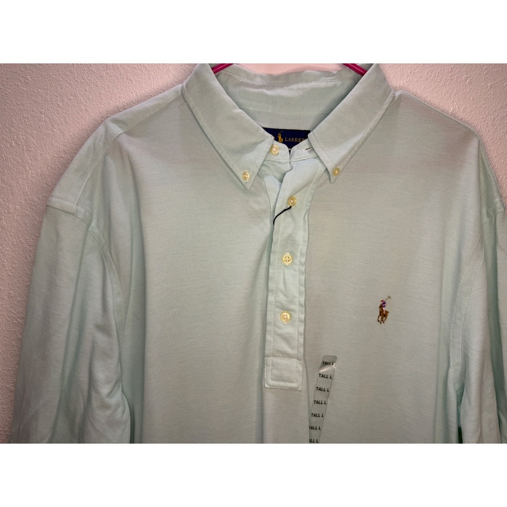 Ralph Lauren Polo Shirt Mens Large Tall Mint Green New Knit Oxford Short Sleeve - Picture 10 of 12